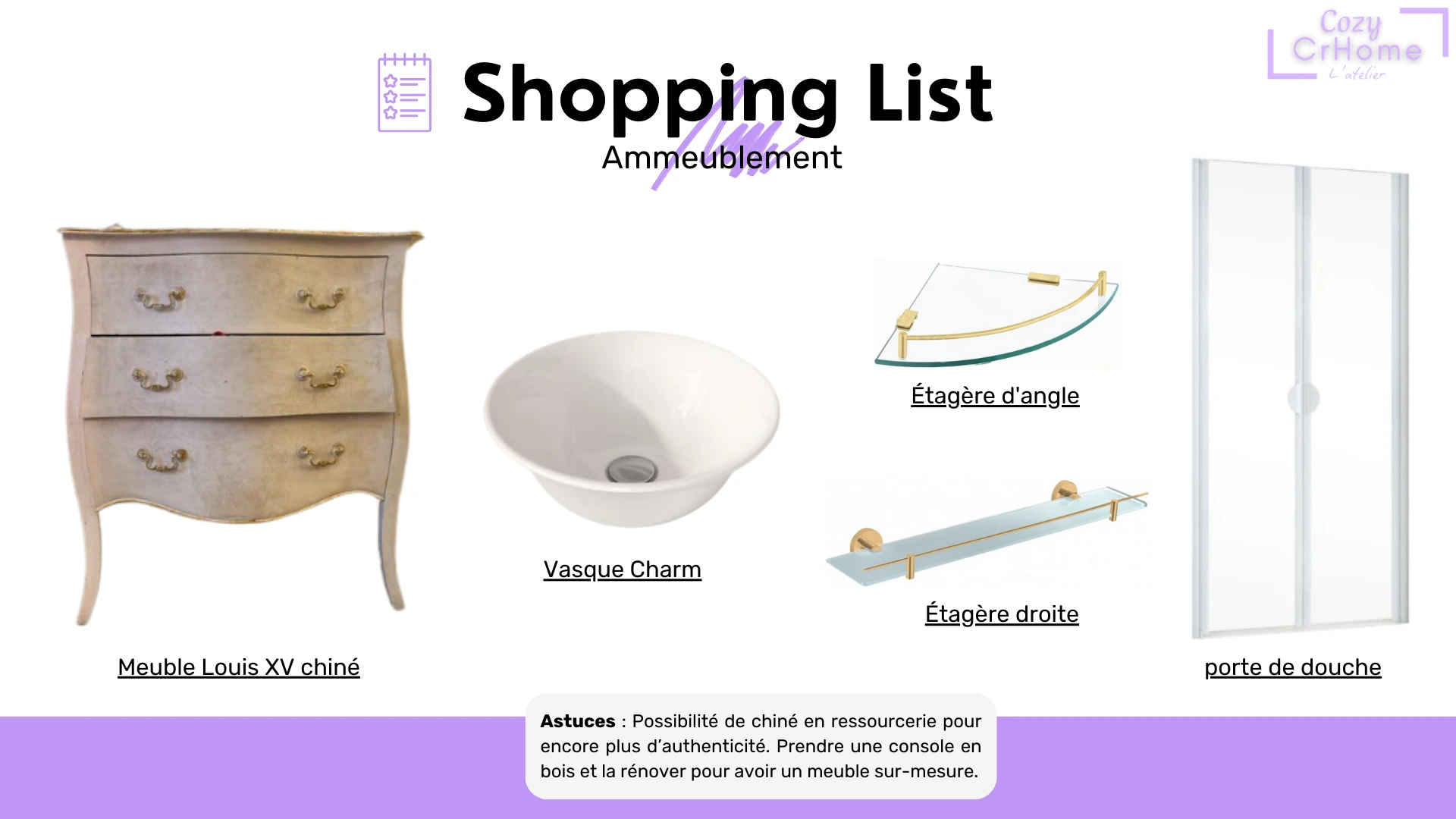 shopping list Salle de bain Louis XV