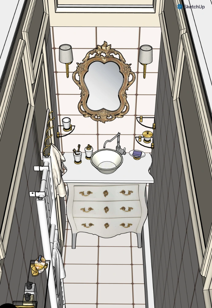 Salle de bain modélisation 3D Louis XV