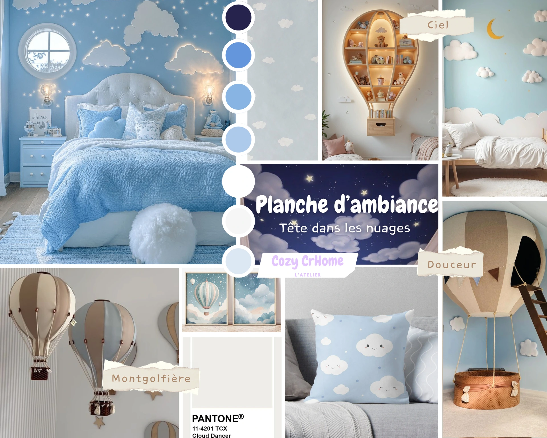 moodboard chambre enfant tête dans les nuages